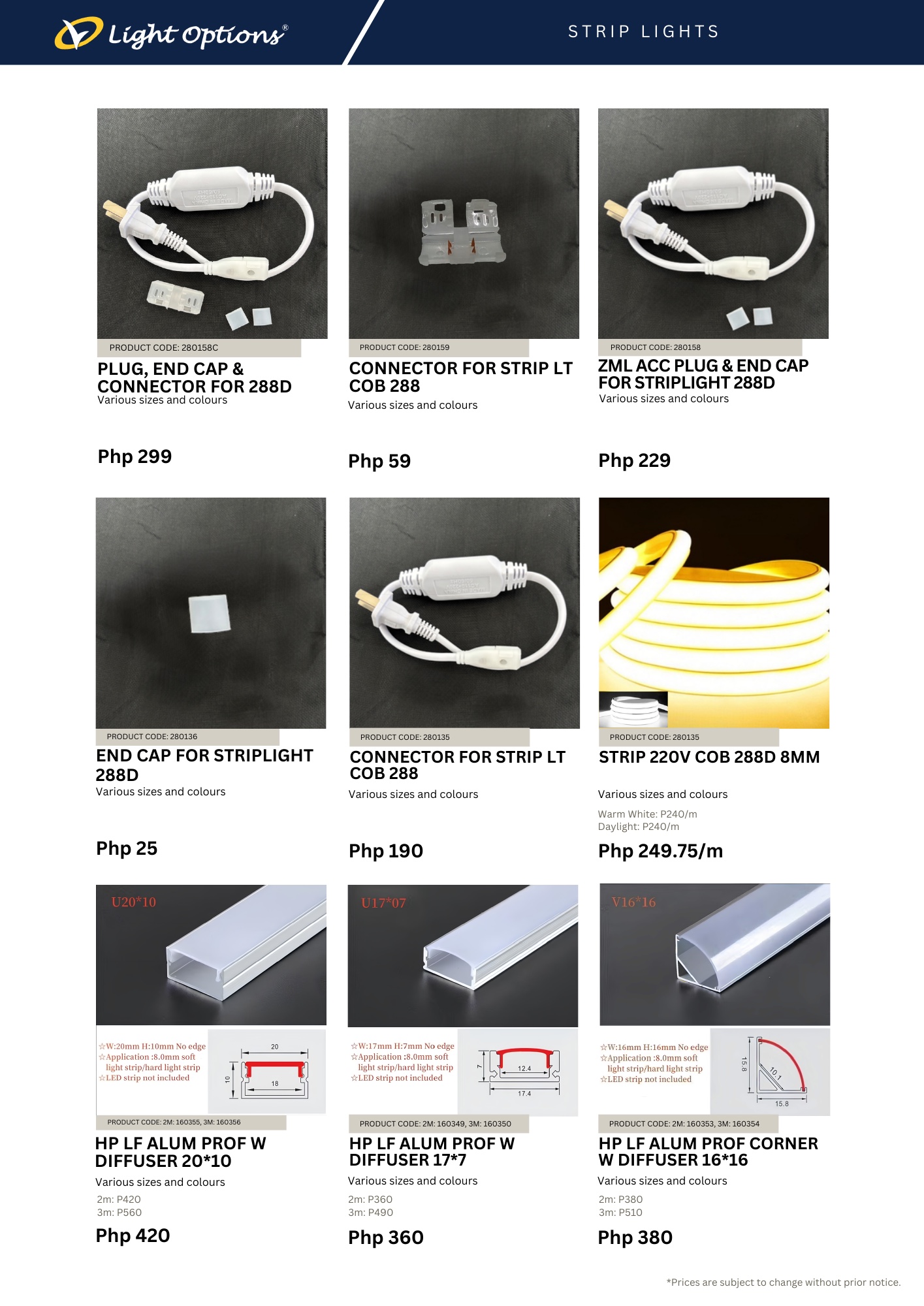 Strip lights — PLUG, END CAP & CONNECTOR FOR 288D